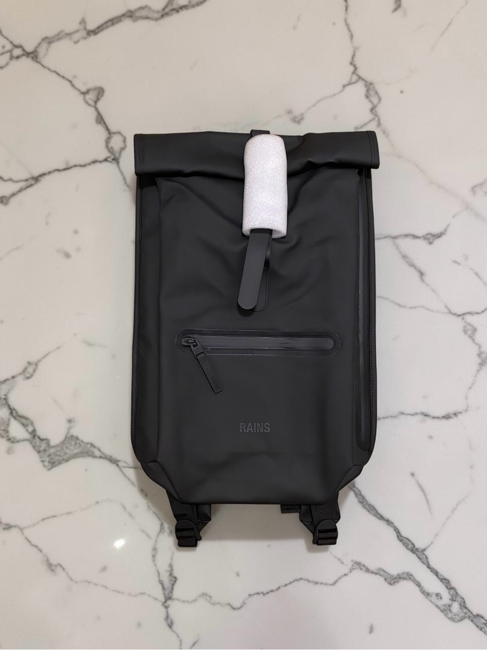 Rains Black Matte Roll-Top Backpack